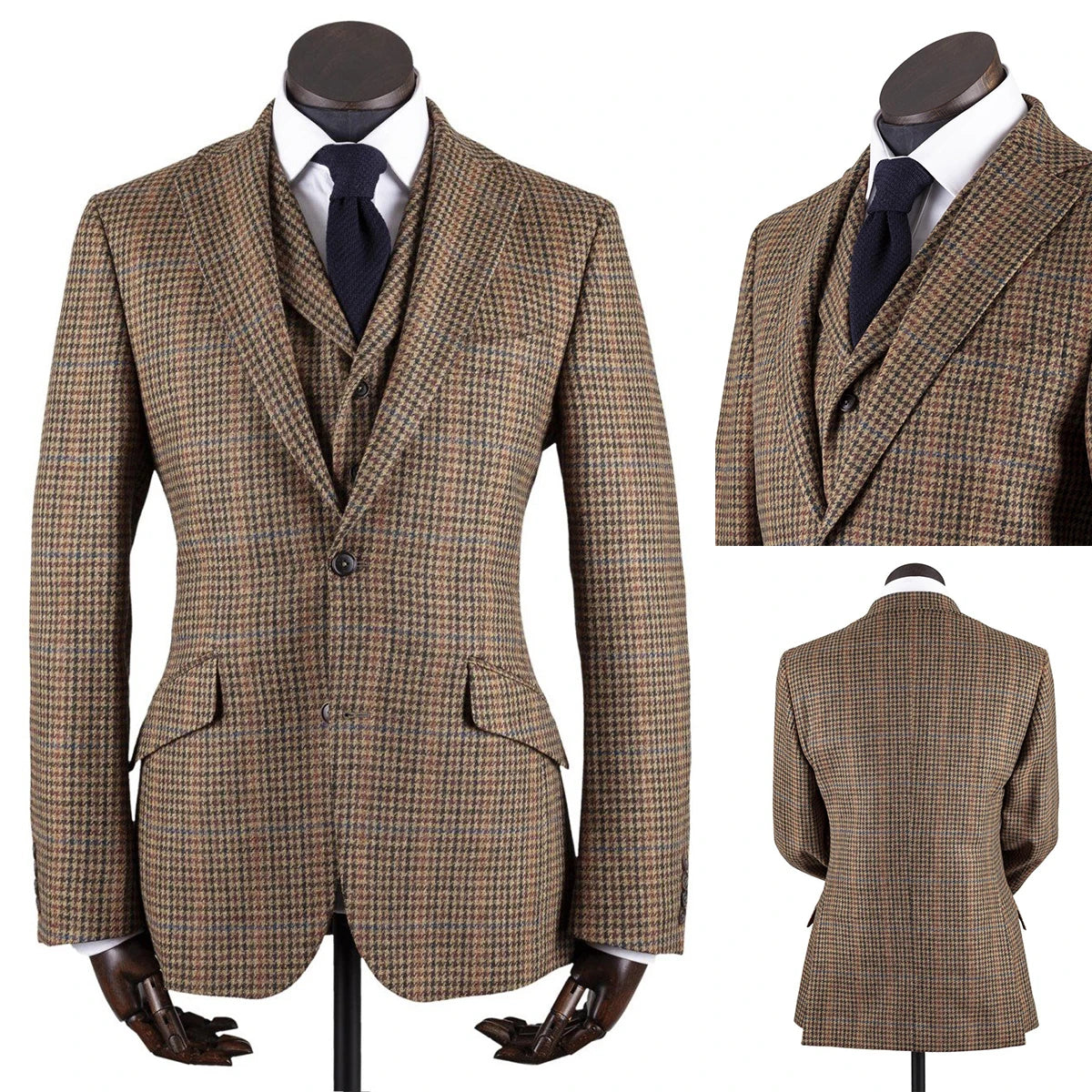 Winter Tweed Men Suits Tailored Groom Wear Tuxedos Plus Size 3 Pieces Jacket Vest Pants for Wedding Wear