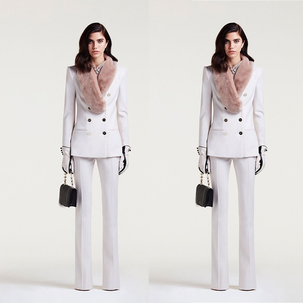 Costume d'hiver chaud en fausse fourrure pour femme, pantalon croisé, smoking pour mère de la mariée, manteau de travail, blazer, bureau, 2 pièces 