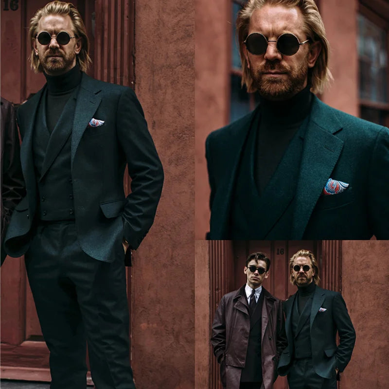 Traje de abrigo y pantalón de lana de invierno para hombre, hecho a medida, de dos botones, para boda, chaqueta y blazer a medida, 3 piezas (chaqueta + chaleco + pantalón)