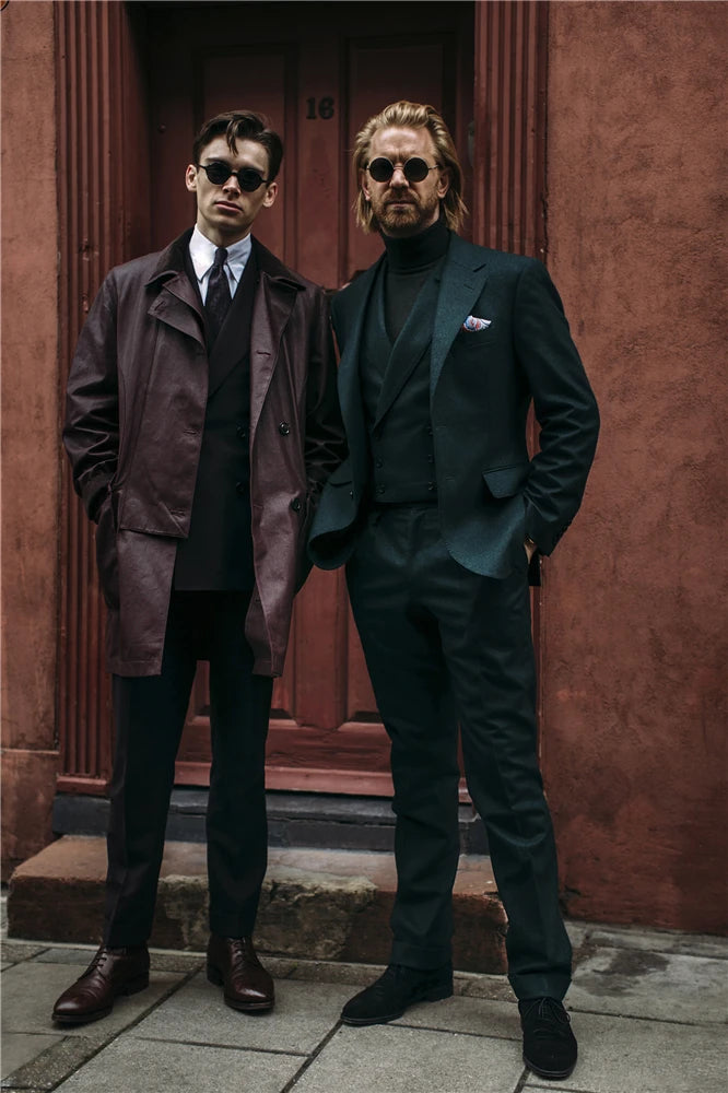 Traje de abrigo y pantalón de lana de invierno para hombre, hecho a medida, de dos botones, para boda, chaqueta y blazer a medida, 3 piezas (chaqueta + chaleco + pantalón)