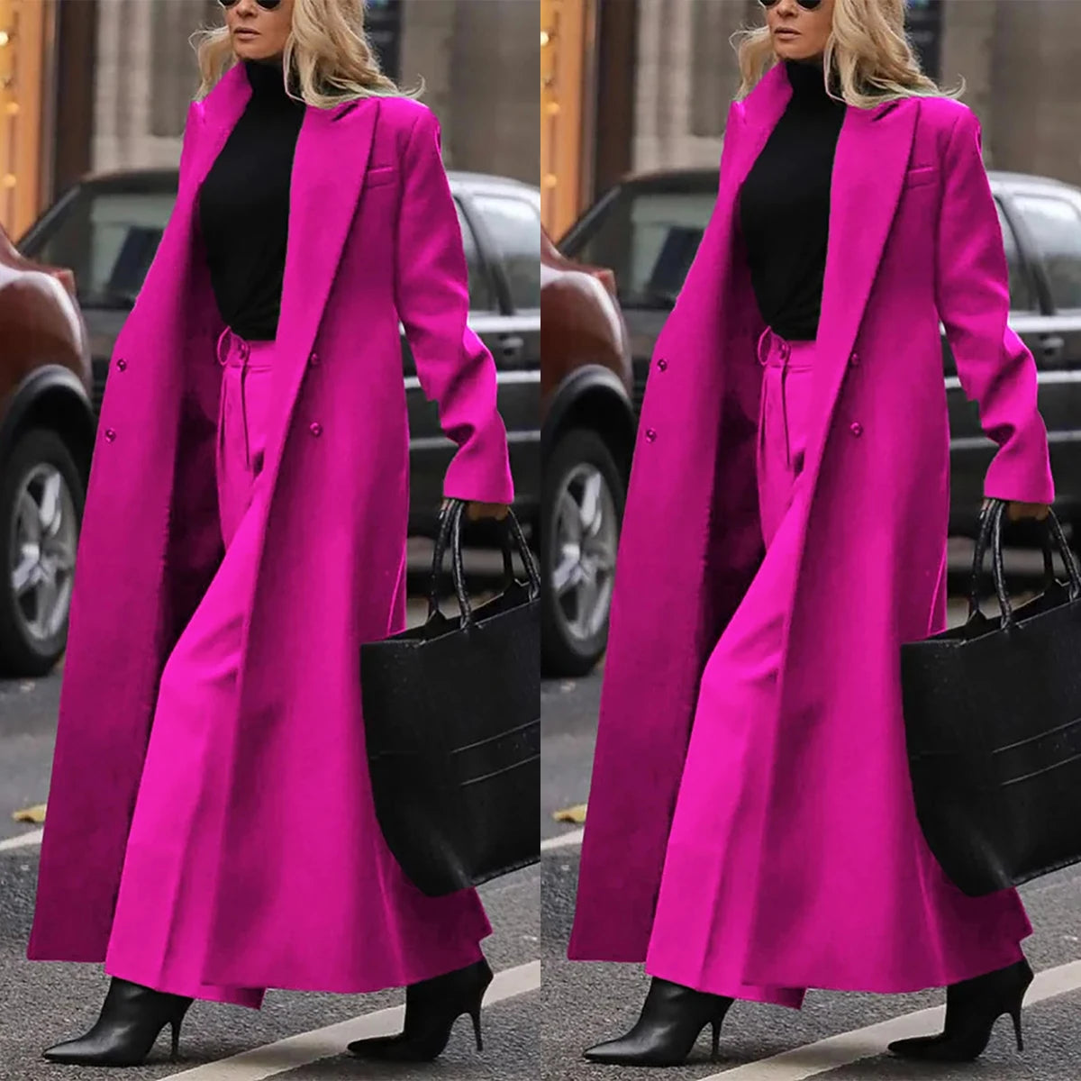 Conjunto de 2 piezas de chaqueta y pantalón de invierno cálido para mujer, de manga larga y cintura alta, para oficina y ropa de calle 
