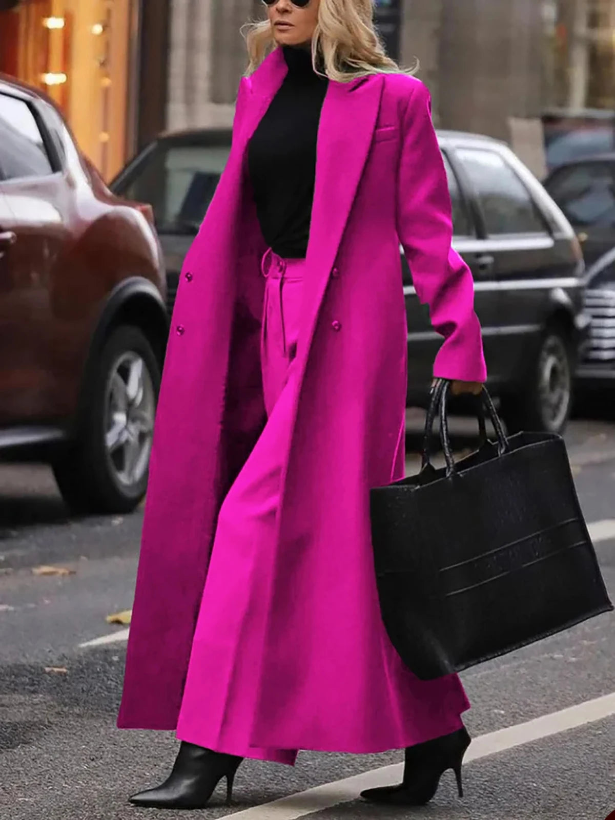 Conjunto de 2 piezas de chaqueta y pantalón de invierno cálido para mujer, de manga larga y cintura alta, para oficina y ropa de calle 