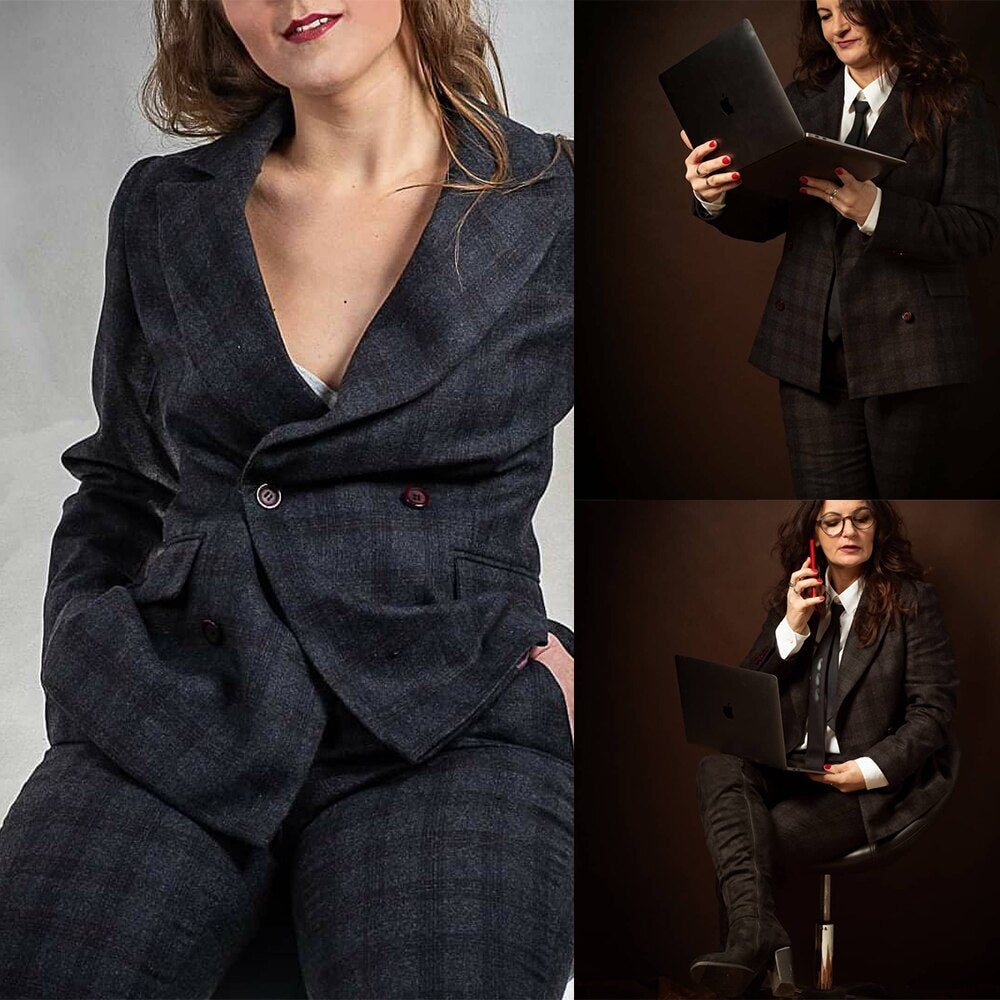 Ensemble 2 pièces pour femme, blazer, pantalon taille haute, veste et pantalon chauds en laine, idéal pour le bureau, collection hiver 