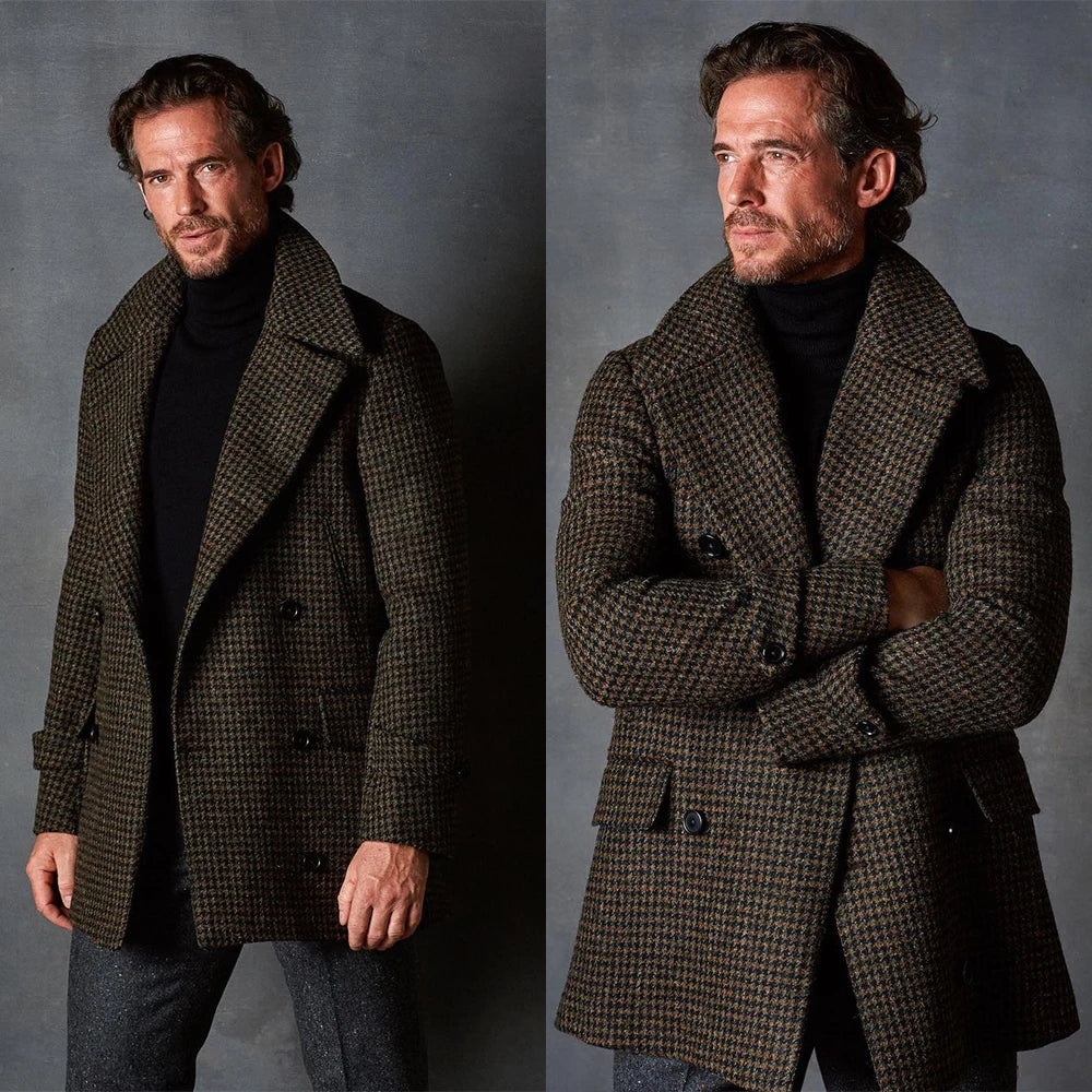 Winter Woolen Classic Men Suit One-Piece Coat Vintage Small Lattice Closure Collar Jacket Custom Made Wedding Tuxedos