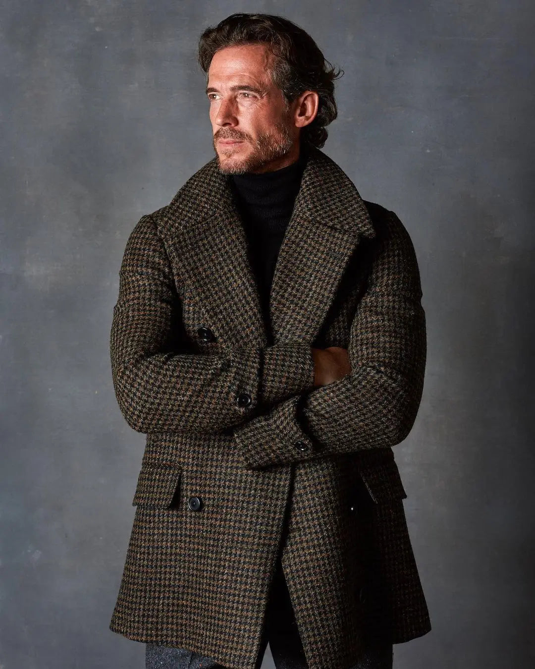 Winter Woolen Classic Men Suit One-Piece Coat Vintage Small Lattice Closure Collar Jacket Custom Made Wedding Tuxedos