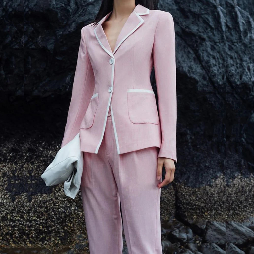 Conjuntos de 2 pantalones para mujer, trajes, blazer a medida, largo regular, botonadura sencilla, chaqueta con solapa de muesca y pantalón.