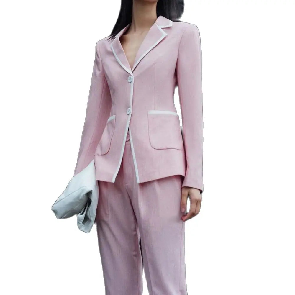 Ensemble 2 pantalons pour femmes, costumes sur mesure, blazer, longueur standard, simple boutonnage, veste à revers cranté avec pantalon