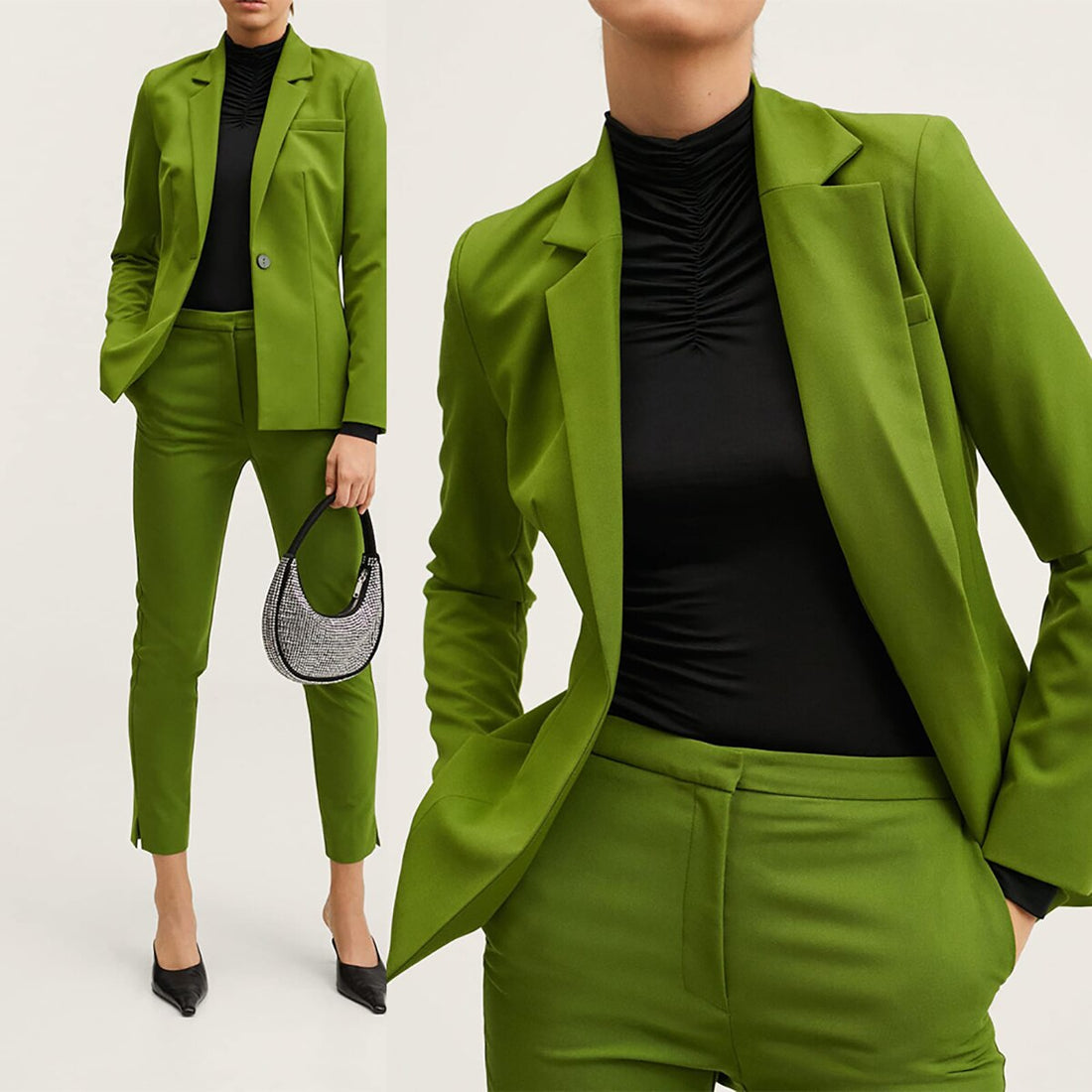 Conjunto de blazer para mujer, elegante, liso, de manga larga, con pantalones rectos y sueltos, ropa de calle de alta calidad 