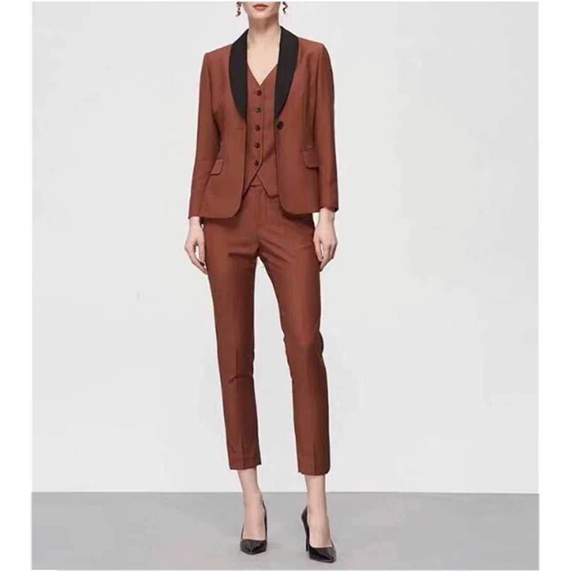 Trajes de negocios para mujer, chaqueta, pantalón, chaleco, pieza de botonadura sencilla, solapa chal, prenda exterior, disfraz 