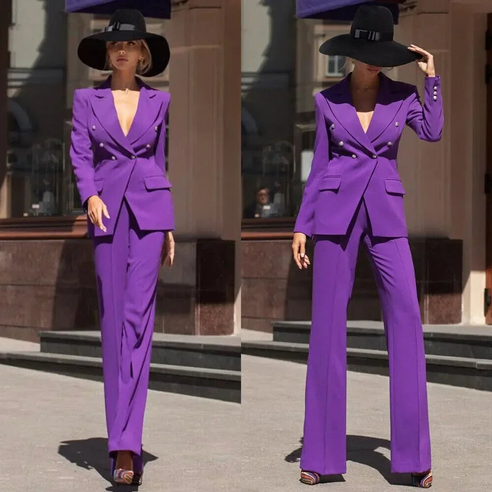 Chaqueta formal para mujer, pantalones, trajes de dos piezas, traje de oficina para mujer, blazer, terno, doble botonadura, solapa con pico, elegante 