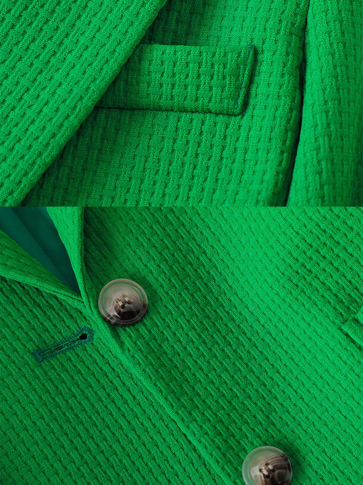 Chaqueta de mujer con bolsillos, color verde, negro y beige, de manga larga, de un solo pecho. 