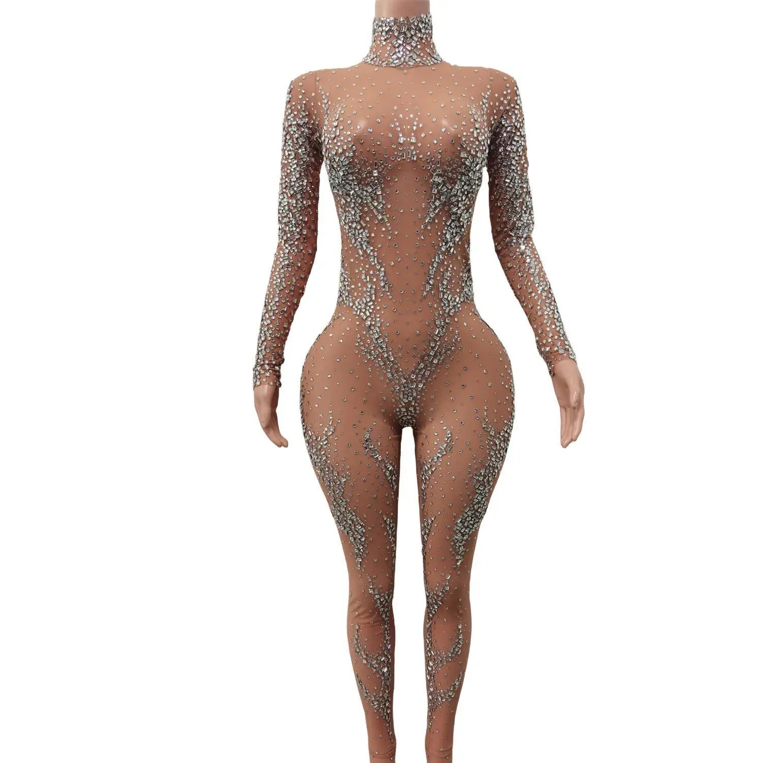 Women Legging Sexy Stage Silver Crystals Stretchy Rompers Outfit Pattern Bodysuit Birthday Jumpsuit Club Photoshoot Wear