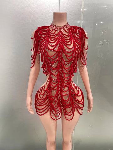 Women New Design Short Dress Sexy Mesh Transparent Rhinestones chain Stage Costume Nightclub Bar Party Performance Show Outfit