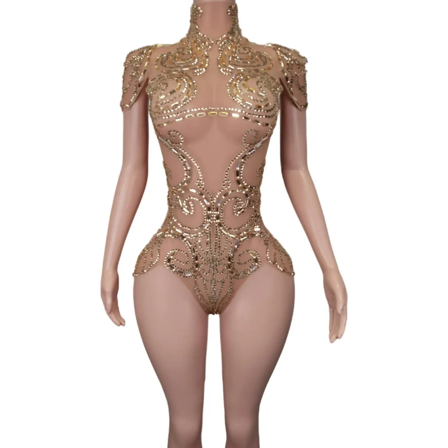 Glittering Rhinestone Crystal Bodysuit for Women - Stunning See-Through Mesh Leotard for Club, Dancers, and Performances - Fashionable Sexy Jumpsuit