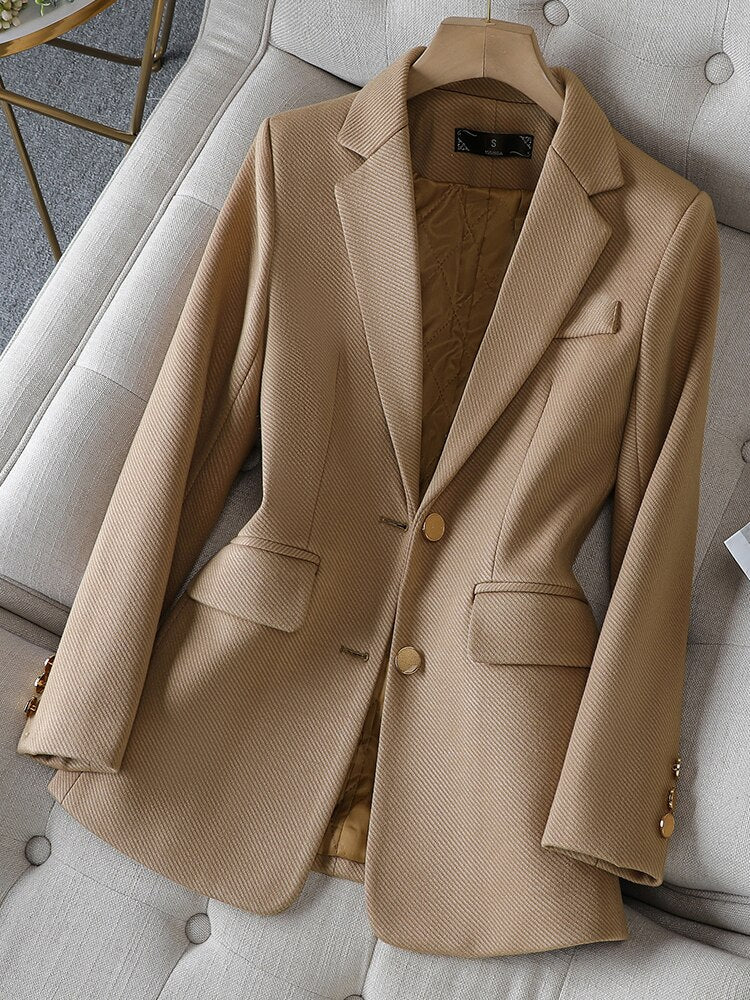 Blazer liso de botonadura sencilla para mujer, negro, verde, caqui, para oficina, ropa de trabajo, chaqueta formal 