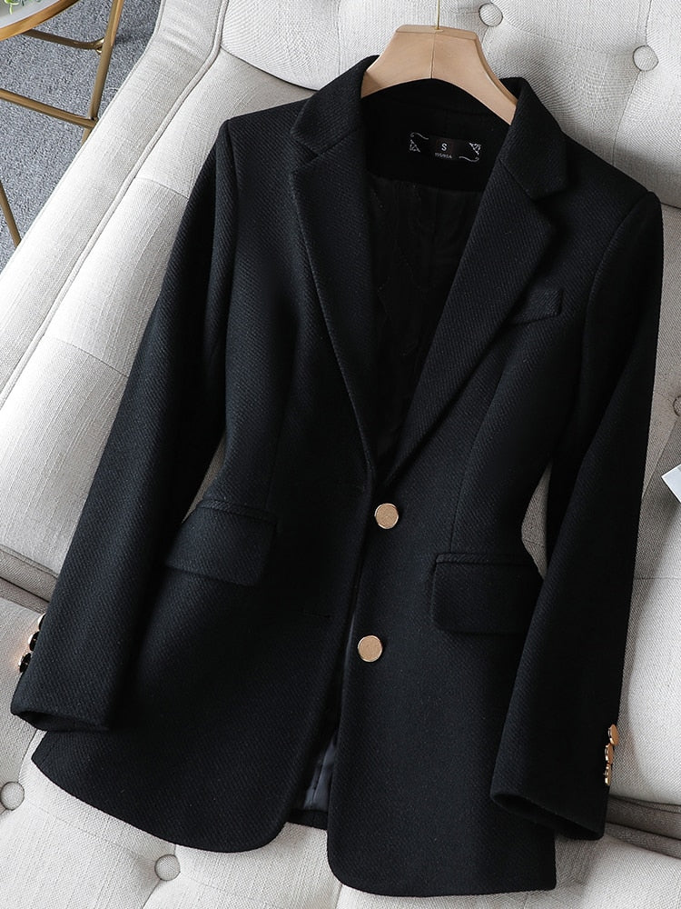Blazer liso de botonadura sencilla para mujer, negro, verde, caqui, para oficina, ropa de trabajo, chaqueta formal 