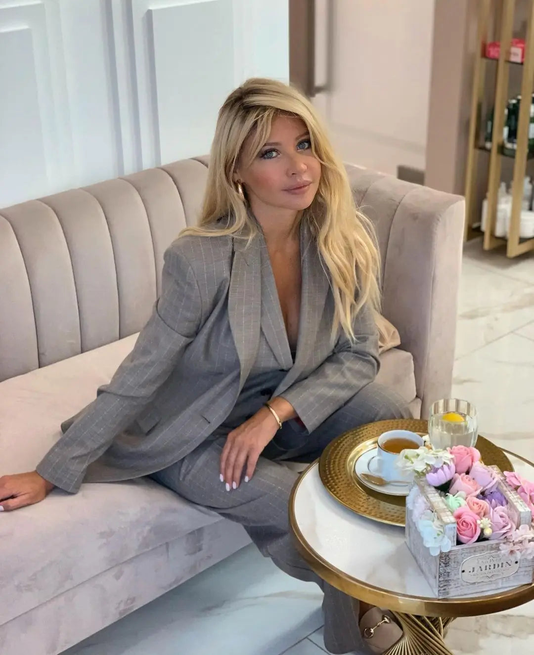Women Stripe Office Wear With Full Sleeve Peaked Lapel One Button Blazer Coat Casual Business Style Female 3 Piece Sets