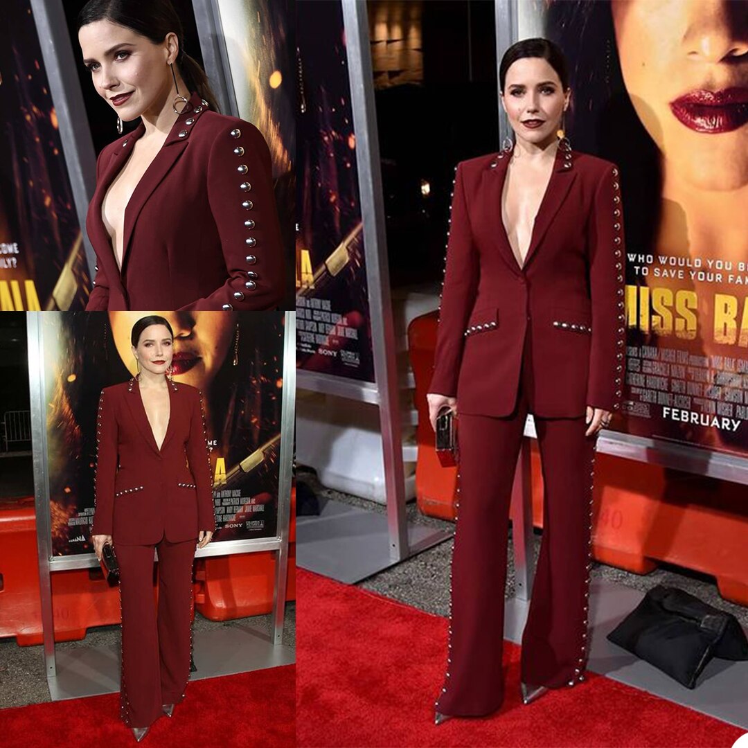 Traje de 2 piezas para mujer, esmoquin burdeos para primavera, para madre de la novia, pantalón ajustado, para fiesta formal de noche o graduación 