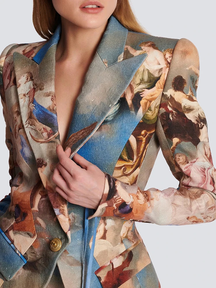 Elegante conjunto de blazer vintage artístico y minifalda con cordones: chaqueta elegante de manga larga con falda ajustada para eventos nocturnos. 