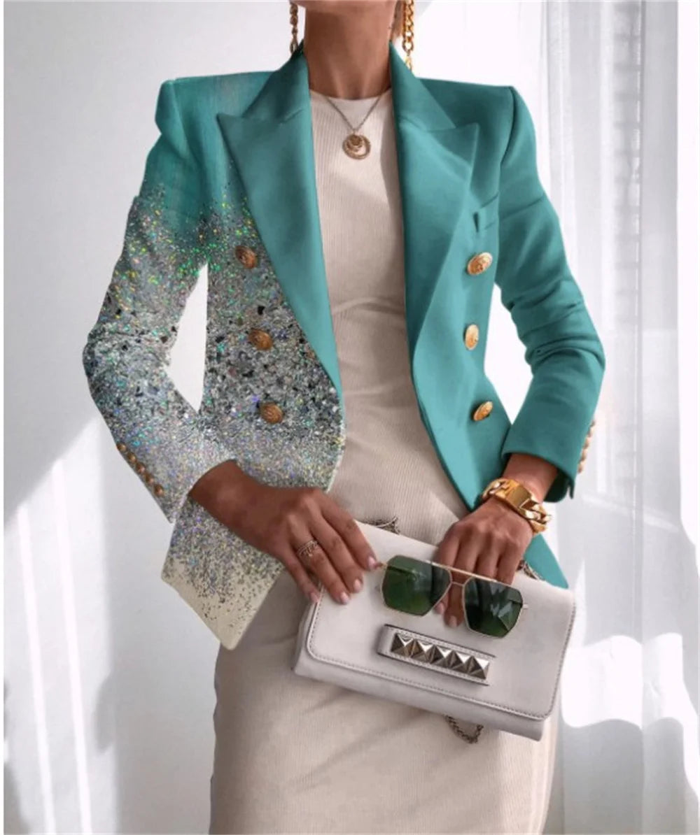Veste décontractée pour femme, blazer croisé à manches longues, imprimé, pour le bureau