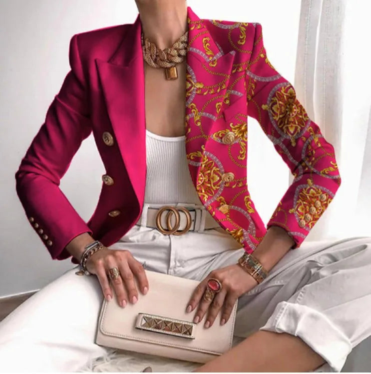 Veste décontractée pour femme, blazer croisé à manches longues, imprimé, pour le bureau