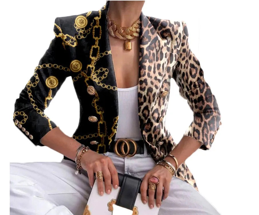 Veste décontractée pour femme, blazer croisé à manches longues, imprimé, pour le bureau