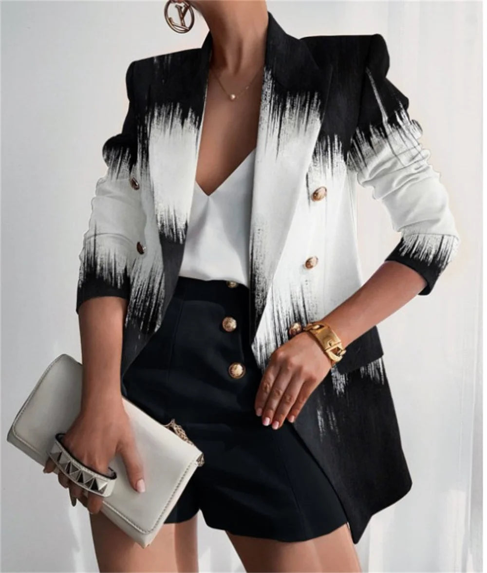 Chaqueta informal de negocios con estampado cruzado y manga larga para mujer, blazer formal de oficina para mujer