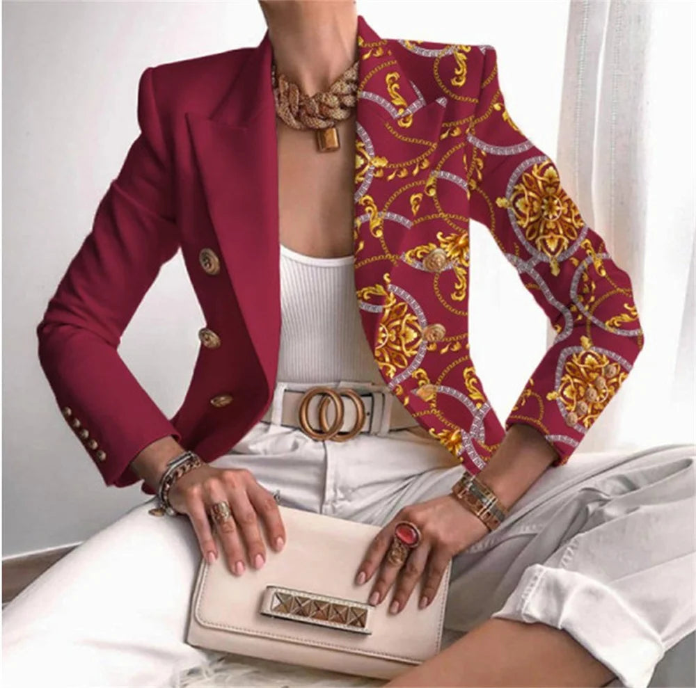 Veste décontractée pour femme, blazer croisé à manches longues, imprimé, pour le bureau