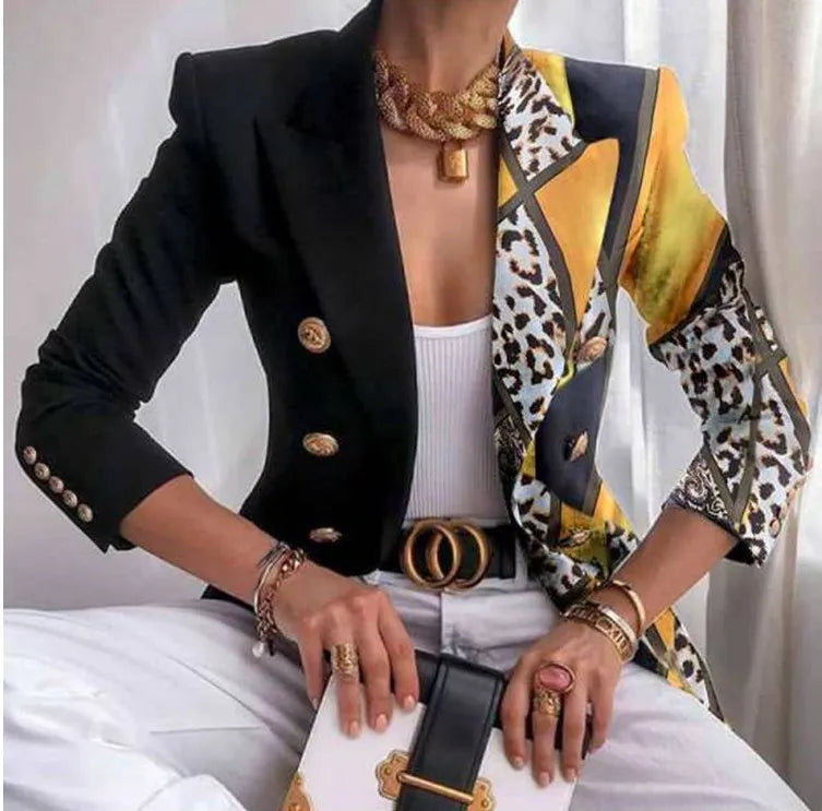 Veste décontractée pour femme, blazer croisé à manches longues, imprimé, pour le bureau