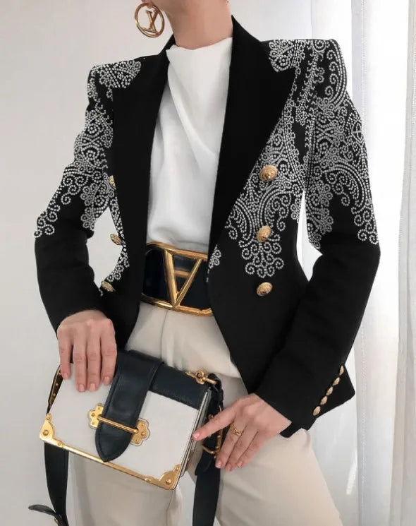 Veste décontractée pour femme, blazer croisé à manches longues, imprimé, pour le bureau