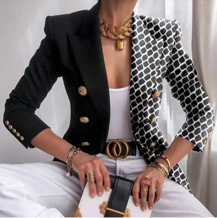 Veste décontractée pour femme, blazer croisé à manches longues, imprimé, pour le bureau