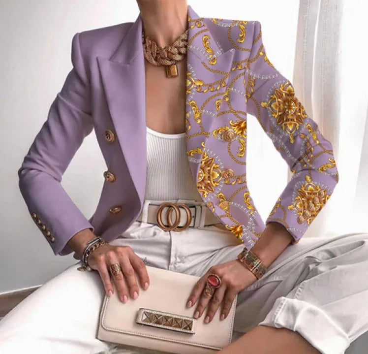 Veste décontractée pour femme, blazer croisé à manches longues, imprimé, pour le bureau