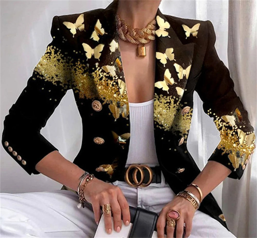 Veste décontractée pour femme, blazer croisé à manches longues, imprimé, pour le bureau