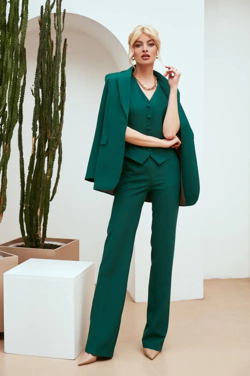 Traje de pantalón de tres piezas para mujer, traje de oficina, conjunto formal, pantalones para graduación, traje de dama de honor, pantalones rectos 