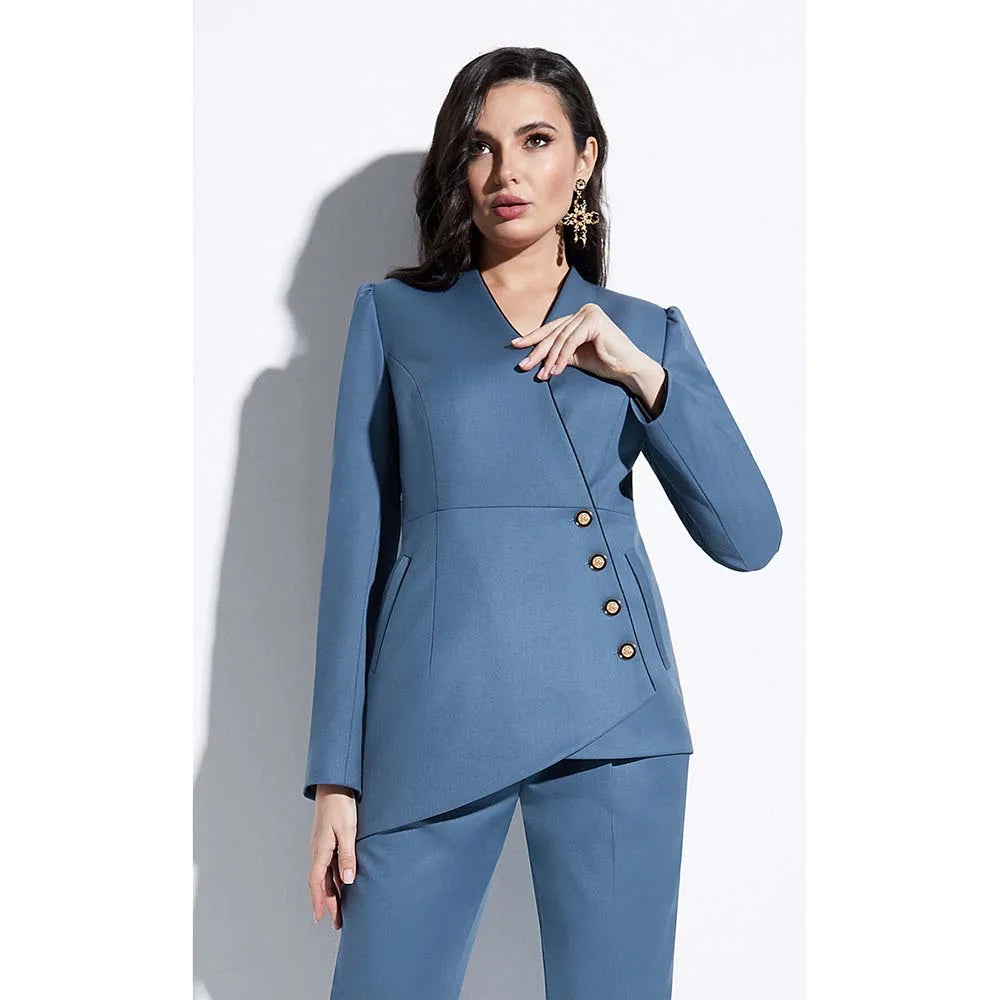 Traje de dos piezas (chaqueta y pantalón) para mujer, diseño de color liso, blazer y conjunto de oficina. 