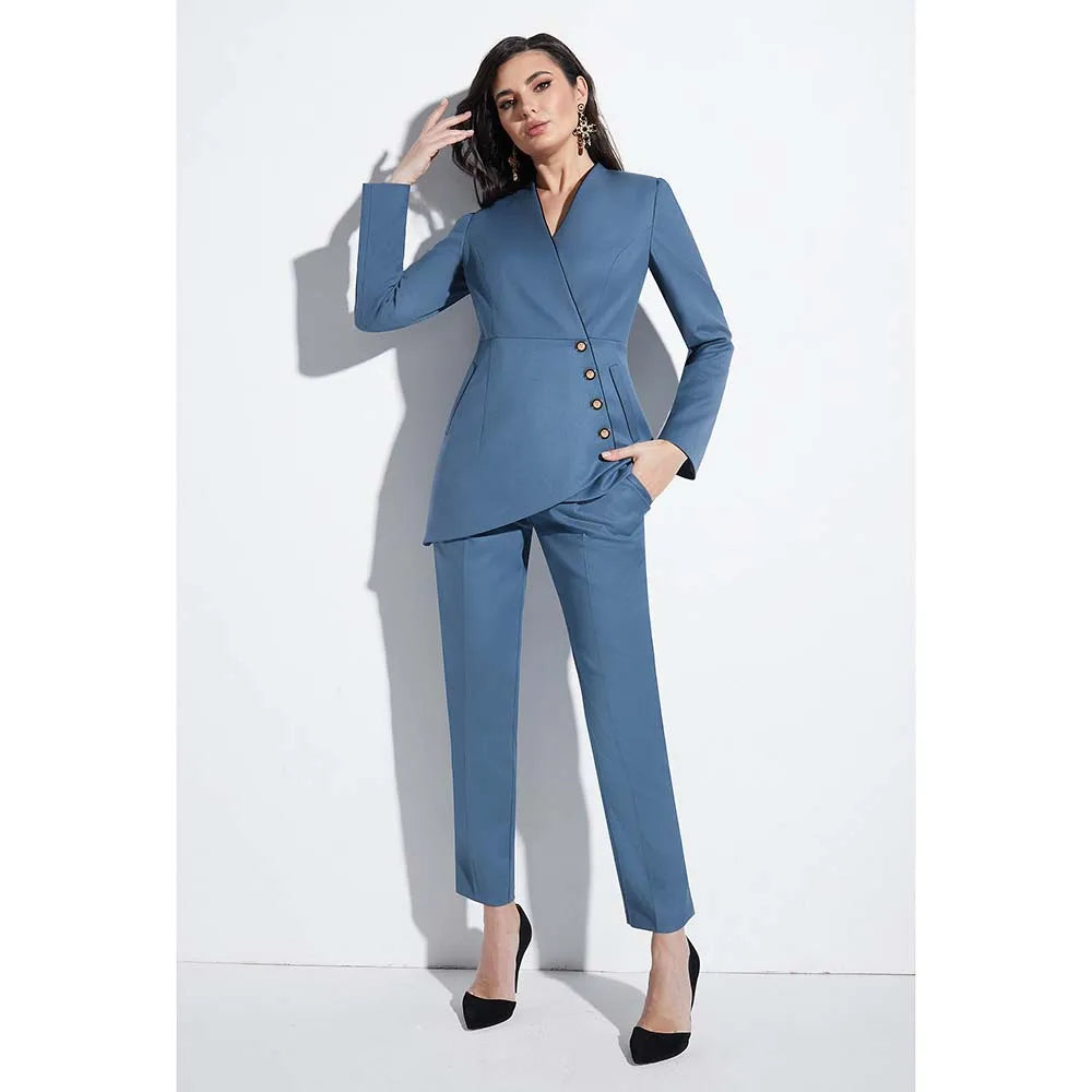 Traje de dos piezas (chaqueta y pantalón) para mujer, diseño de color liso, blazer y conjunto de oficina. 