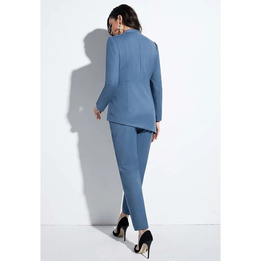 Traje de dos piezas (chaqueta y pantalón) para mujer, diseño de color liso, blazer y conjunto de oficina. 