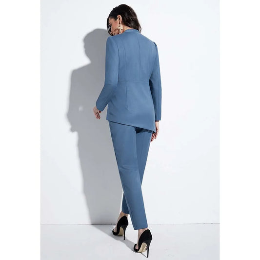 Women's Solid Color Design Sense Suit Two Pieces (Jacket+Pants) Women's Blazer Office Set