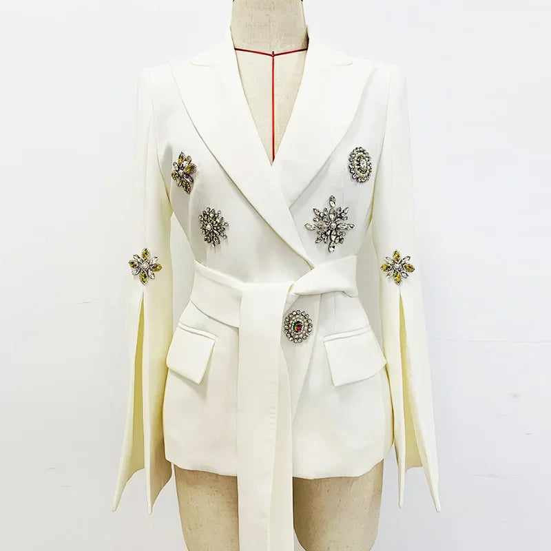 Women's Suit Coat Luxury Wedding Dress Birthday Party Ball Heavy Work Nail Beaded Diamond Belt Jacket