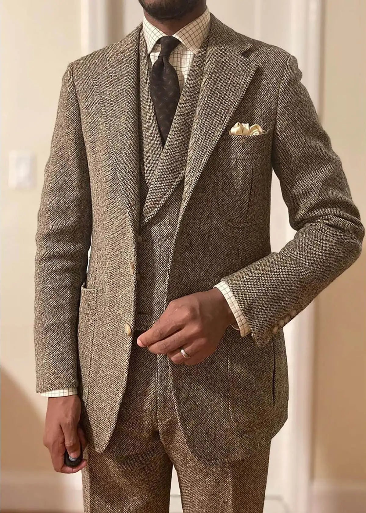 Woollen Men Suits Costume Business Tailor-Made 3 Pieces Blazer Vest Pants Formal Prom Wedding Groom Tailored Customized
