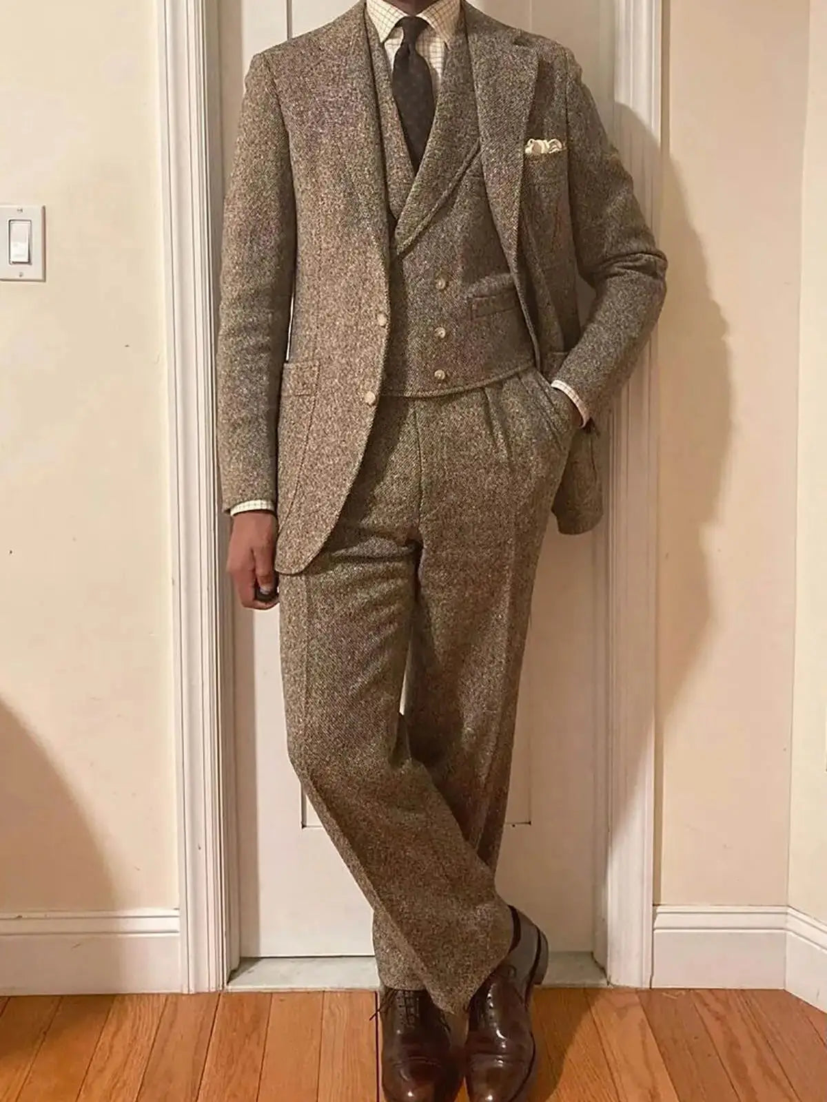 Woollen Men Suits Costume Business Tailor-Made 3 Pieces Blazer Vest Pants Formal Prom Wedding Groom Tailored Customized