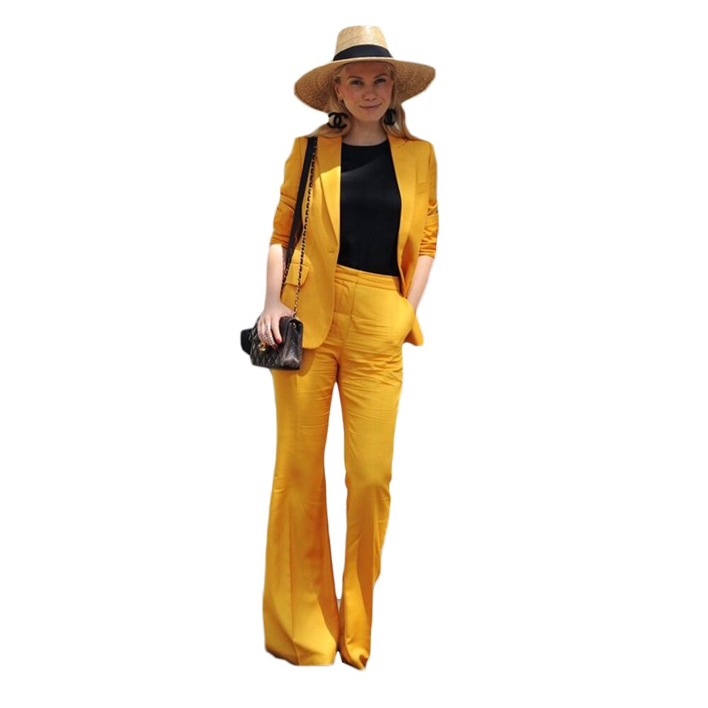 Yellow Linen Leisure Women Pants Suits Street Style Outfits Evening Party Mother of the Bride Wedding Formal Wear 2 pcs