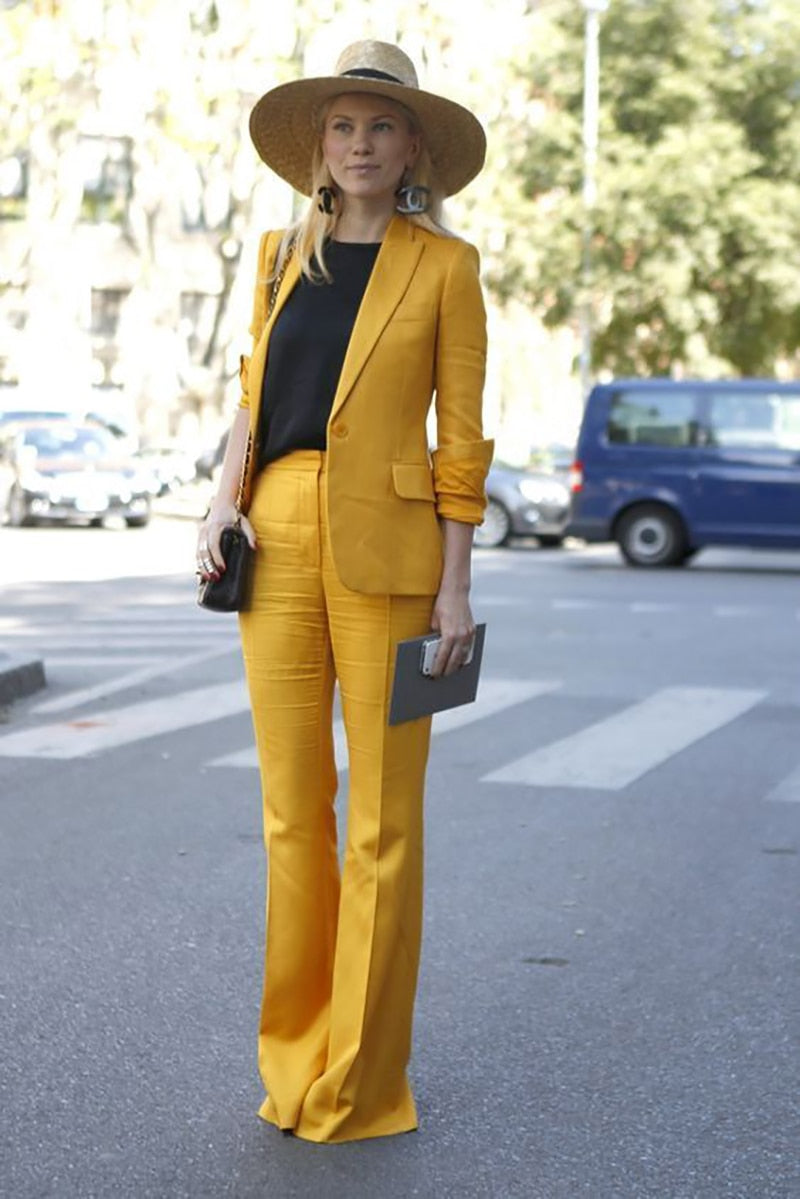 Yellow Linen Leisure Women Pants Suits Street Style Outfits Evening Party Mother of the Bride Wedding Formal Wear 2 pcs