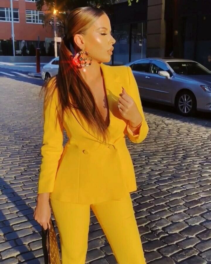 Trajes de negocios amarillos de 2 piezas con cuello en V para mujer, trajes de madre a medida, trajes formales de noche, esmoquin (chaqueta + pantalón) 