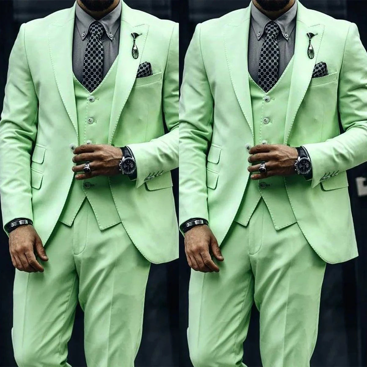 Young Men's Suits Tailored 3 Pieces Solid Color Blazer Single Breasted Peaked Lapel Pockets Plus Size Custom Made
