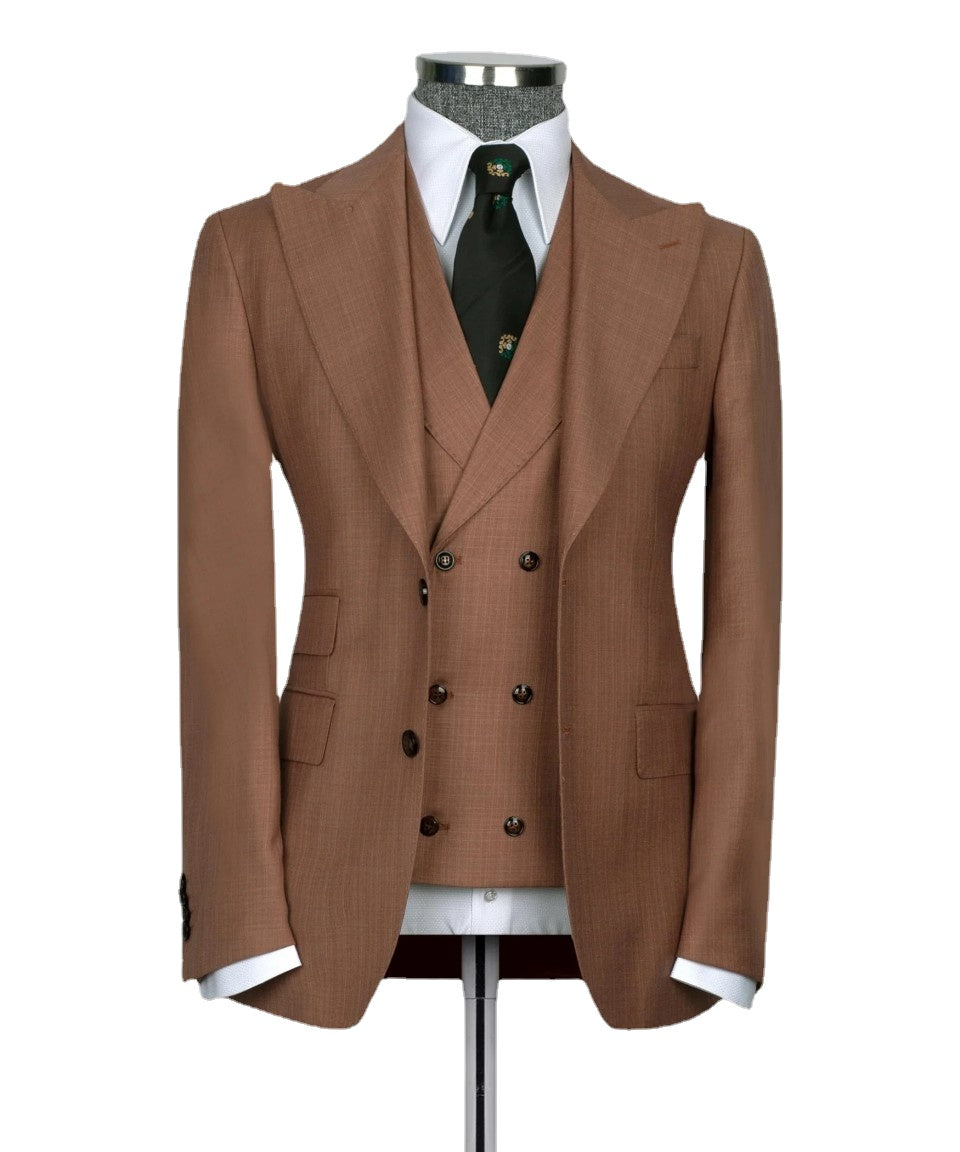 Classic Brown Men Suits Business Wear Slim Fit  Groom Tuxedo 3pcs Blazer Vest Pants Tailored Made Formal Male Prom Party Suit