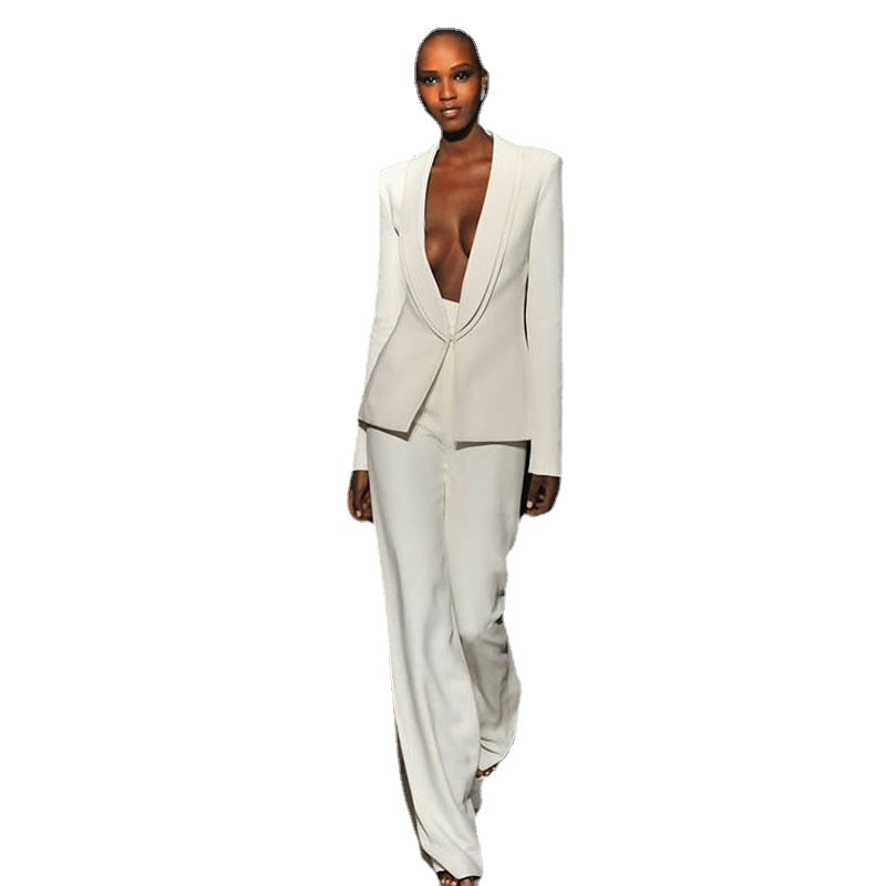 Ensemble pantalon pour femme, tenue de soirée, smoking blanc, tenue de bureau, 2 pièces 