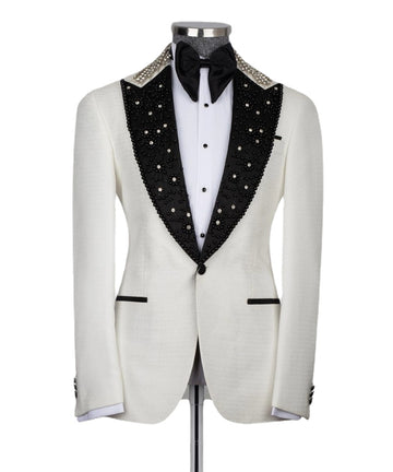Luxury Men's Suits For Wedding Sparkly Beaded Label Blazer Vest Pants 3 Pieces Formal Groom Man Tuxedo Prom Party Male Suit