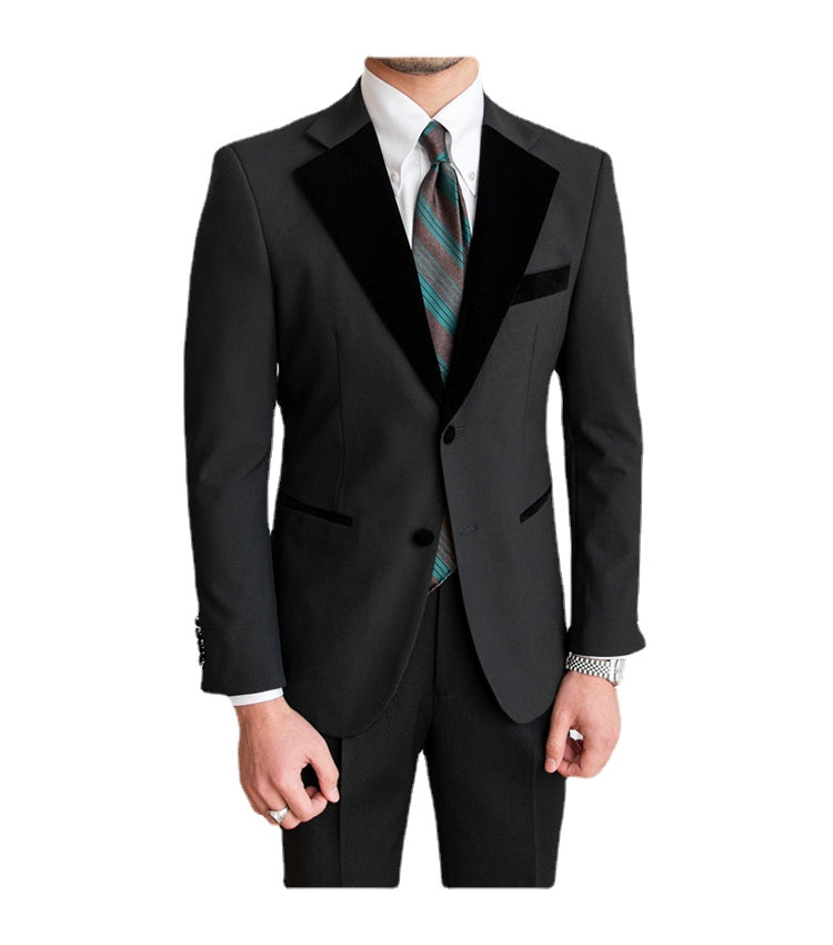 Spring British Spliced Velvet Suit Two Piece Wedding Party Suit Groom Banquet Men Suit Slim Fit Royal