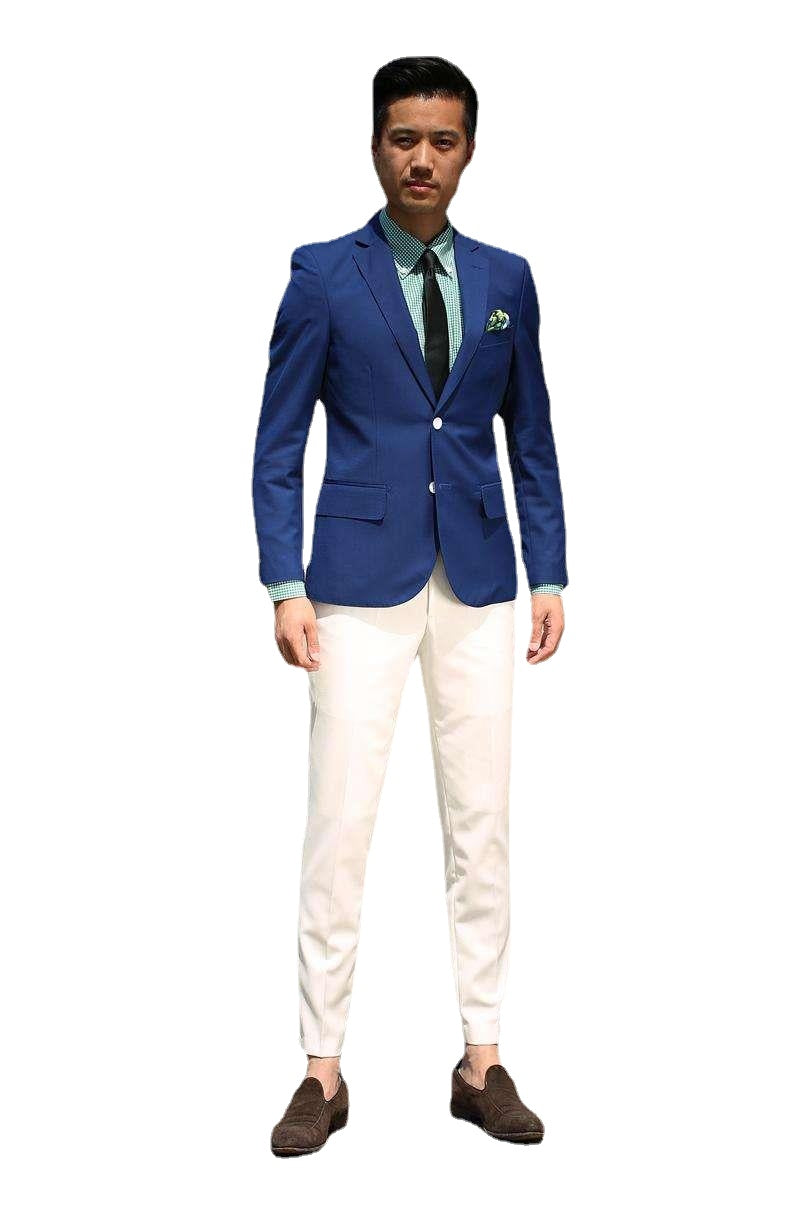 Trajes de boda azules para novios, hechos a medida, 2 piezas (chaqueta, pantalón y corbata), abrigo, pantalón, chaqueta de padrino, blazer ajustado. 